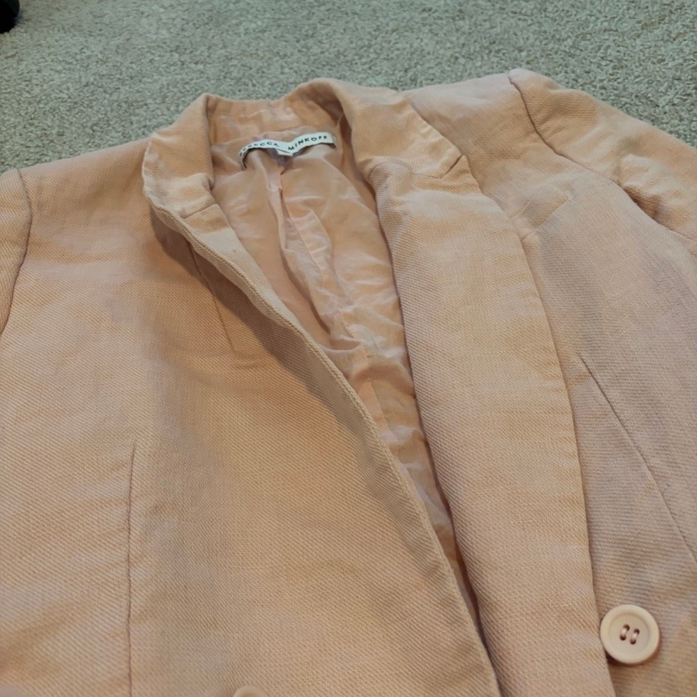 Rebecca Minkoff Linen Blend Blazer Womens 2 Pink Relaxed Elle Woods Coquette - Picture 2 of 7